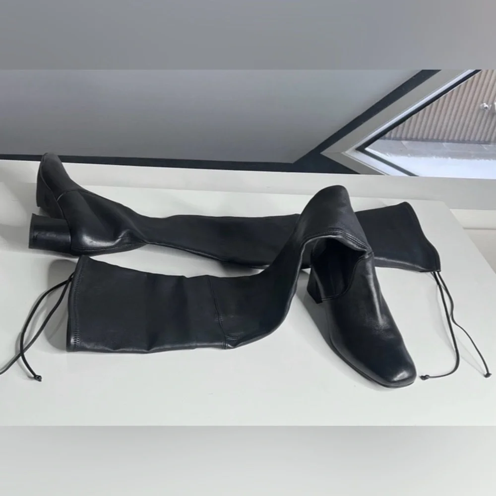 Stuart Weitzman Sz 38 Genna 60 City Black Leather Over the Knee Sock Boots